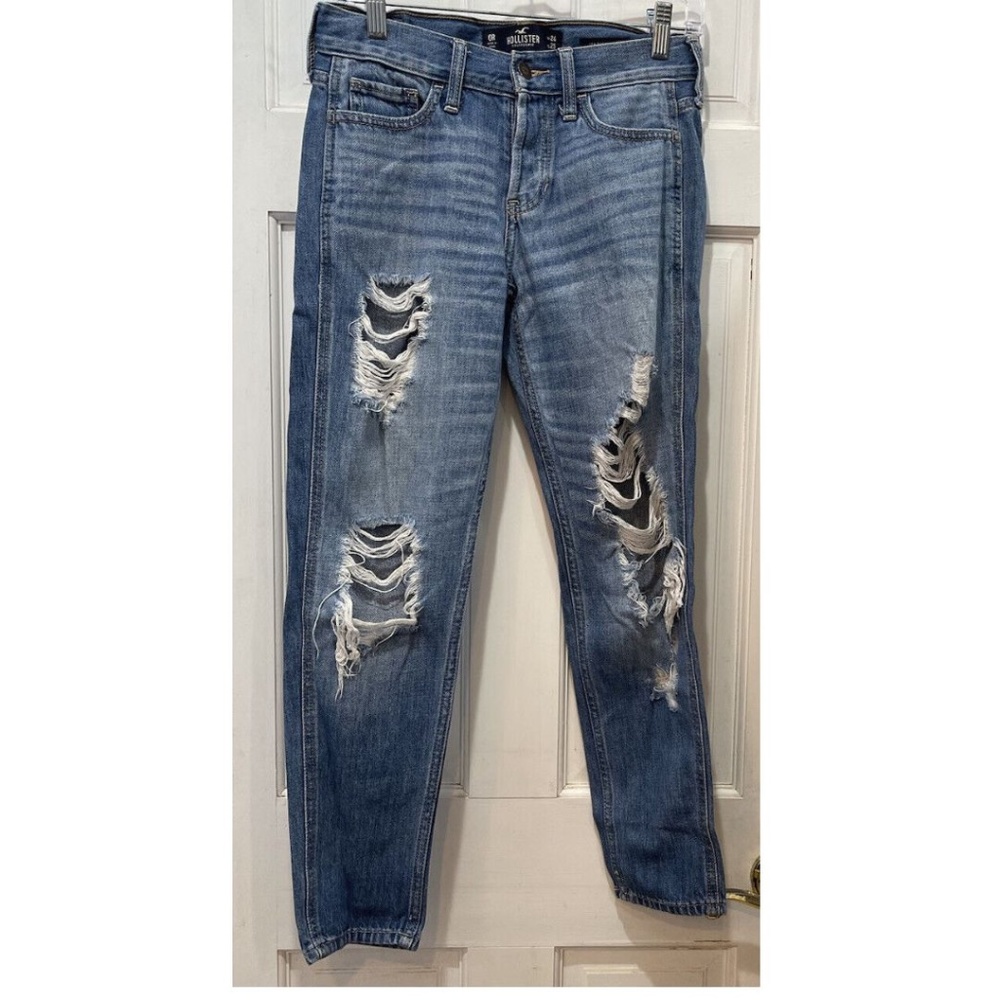 Hollister Low Rise Boyfriend Distressed Button Fly Blue Jeans Size 0R